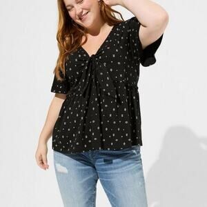 Torrid Vintage Cotton Jersey V-Neck Tie Front Relaxed Fit Top Womens 4X NWT